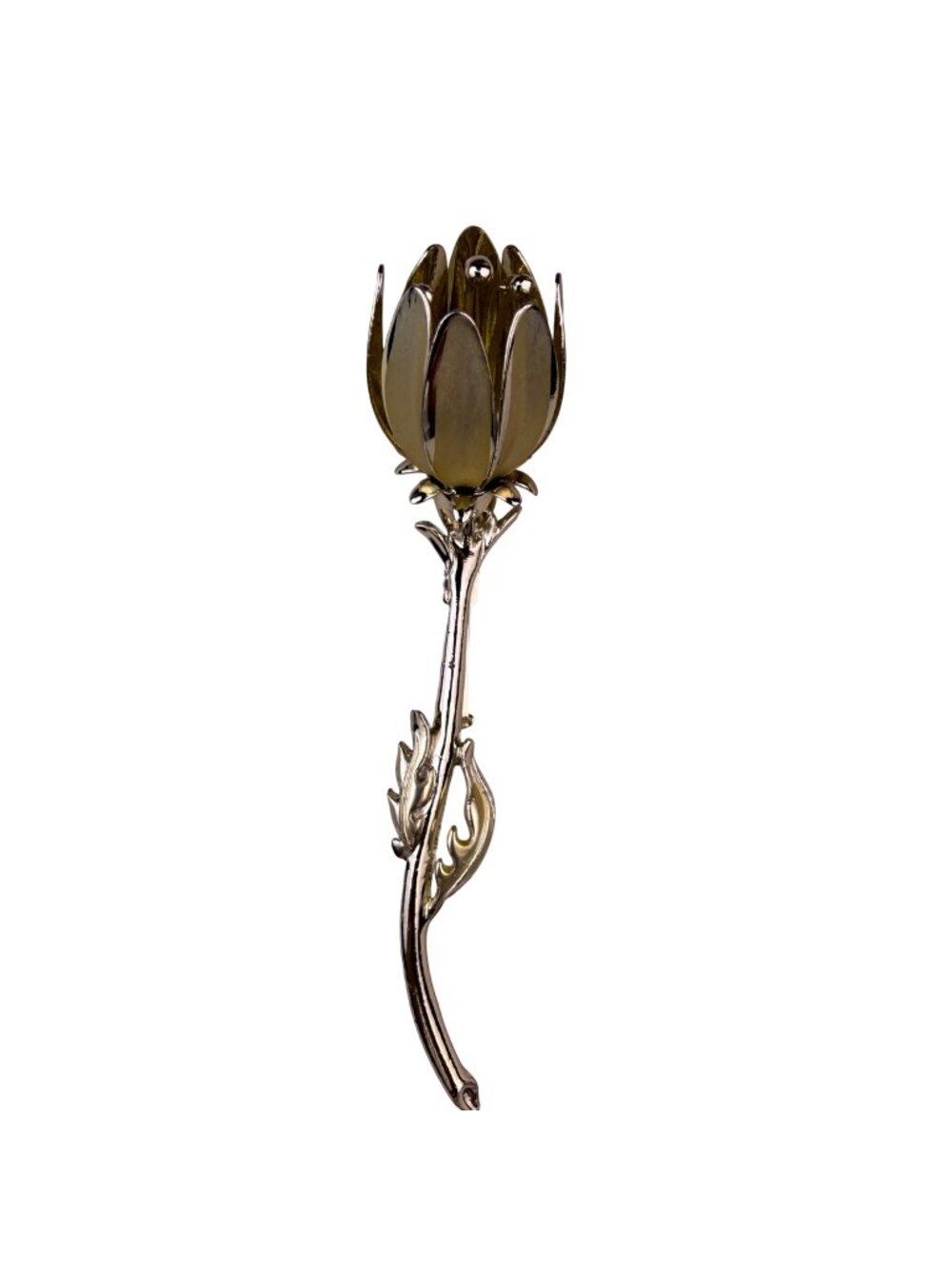 Flower Stem Brooch Gold Tone Metal Pin Floral Design Elegant Vintage